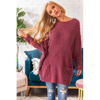 Red Winter Break Knit Tunic Sweater Apricot Gray